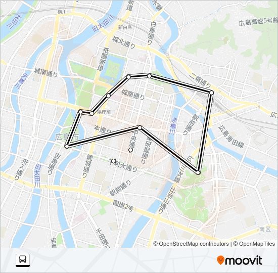 広島市内循環線（めいぷる～ぷ） バスの路線図