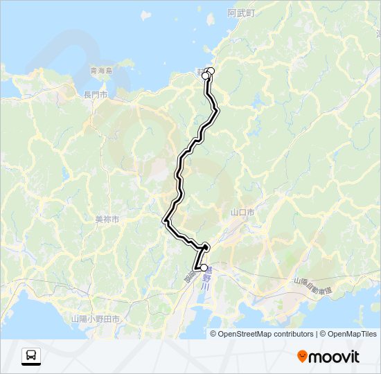 新山口駅～東萩駅線（スーパーはぎ号） バスの路線図