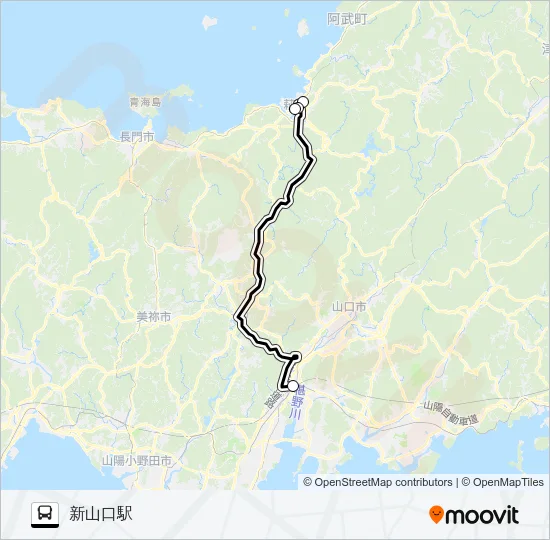 新山口駅～東萩駅線（スーパーはぎ号） Bus Line Map
