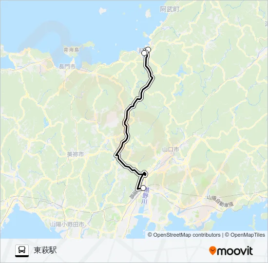 新山口駅～東萩駅線（スーパーはぎ号） Bus Line Map