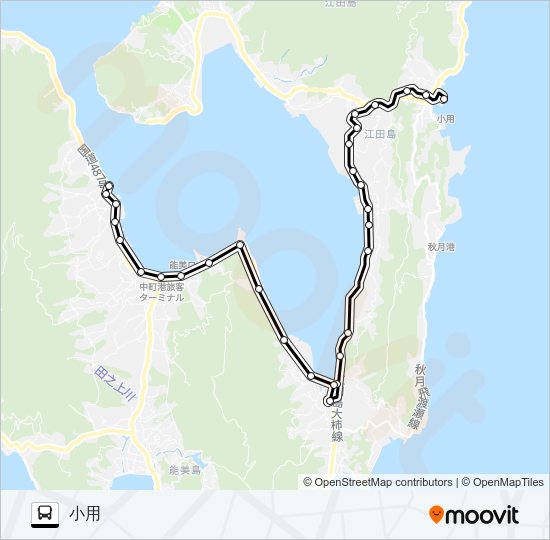 高田桟橋・長瀬海岸・ゆめタウン・小用 Bus Line Map