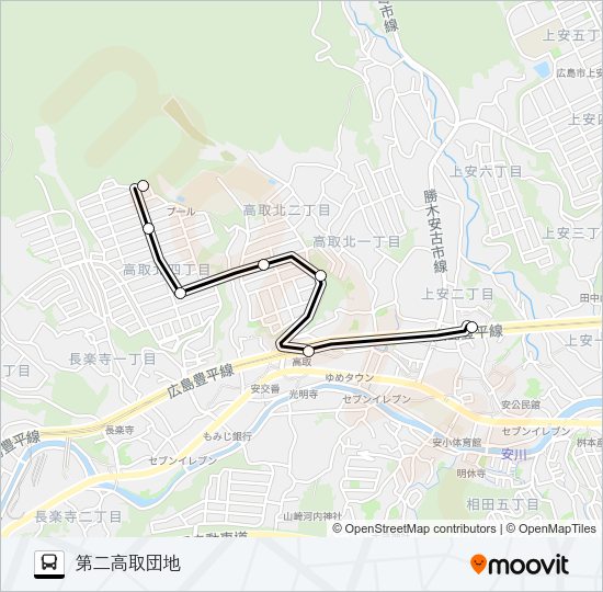 上安駅→第二高取団地 Bus Line Map