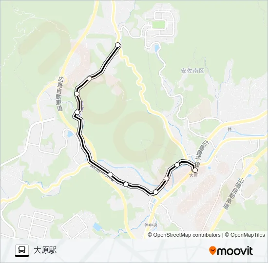 下大下→椎原→大原駅 Bus Line Map