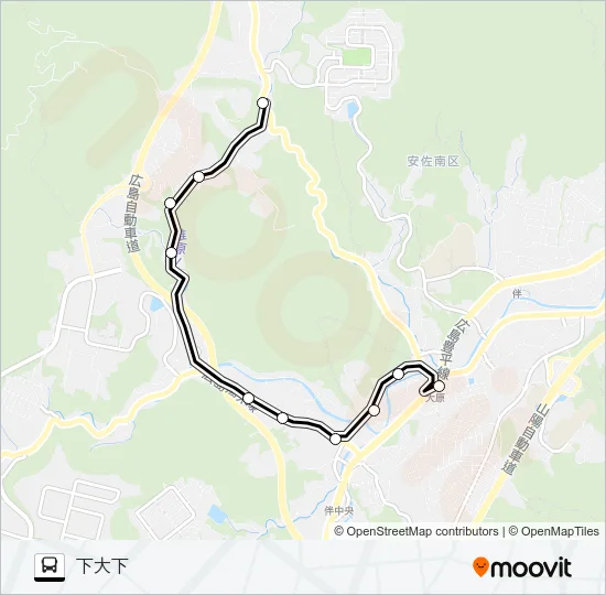 大原駅→椎原→下大下 Bus Line Map