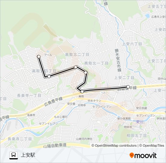 第二高取団地→上安駅 Bus Line Map