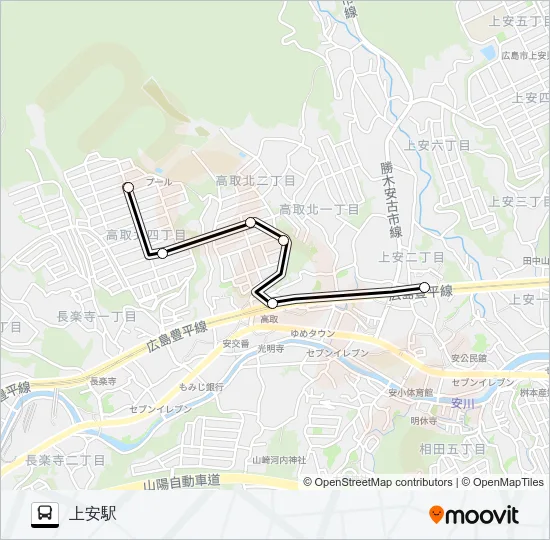 第二高取団地→上安駅 Bus Line Map