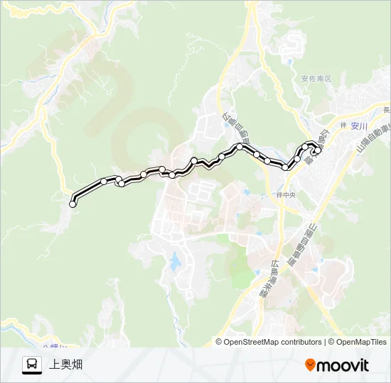 大原駅→伴学校→上奥畑 Bus Line Map