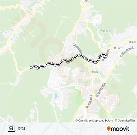 大原駅→伴学校前→奥畑 Bus Line Map