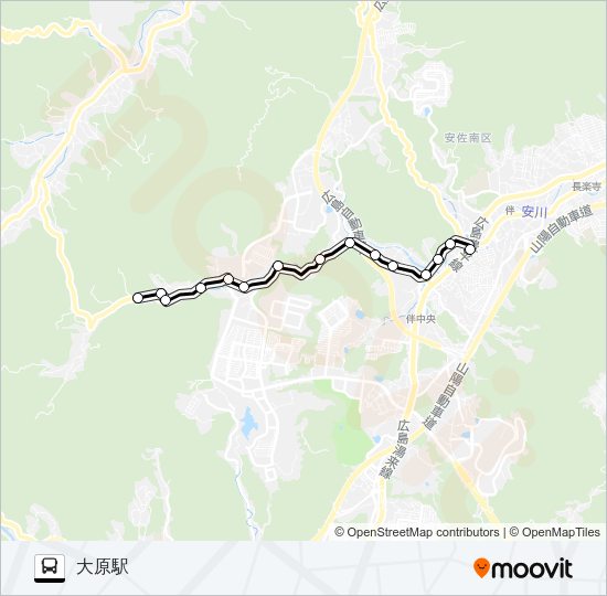 奥畑→伴学校前→大原駅 Bus Line Map