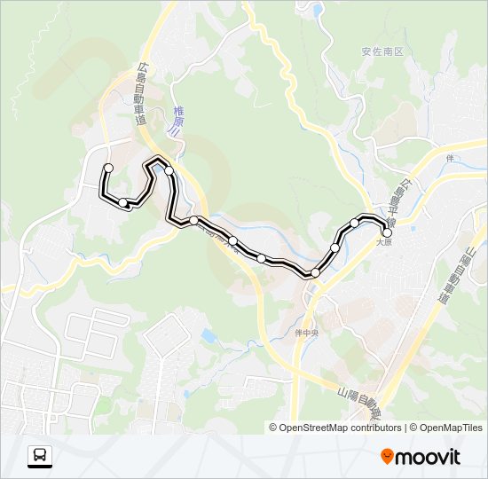 伴福祉センター前→大原駅 Bus Line Map