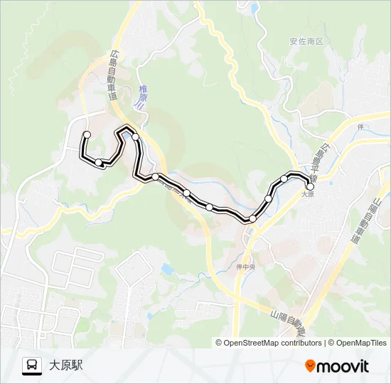 伴福祉センター前→大原駅 Bus Line Map