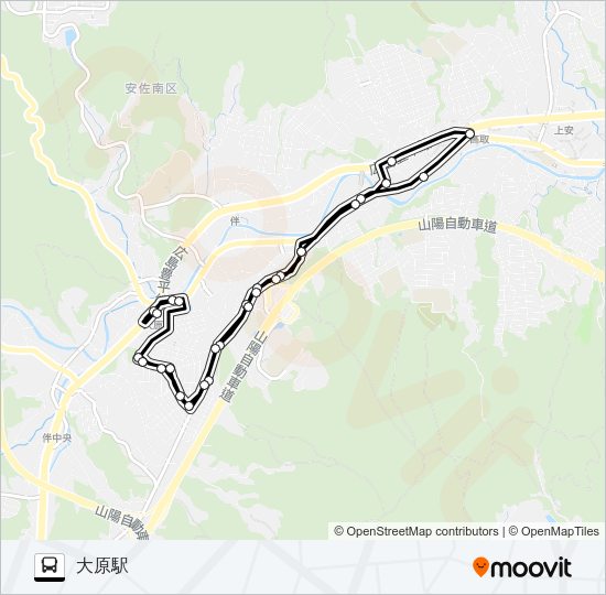大原駅→長楽寺駅→大原駅 Bus Line Map