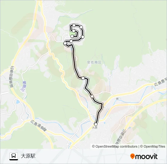 若葉台中央公園南→大原駅 Bus Line Map