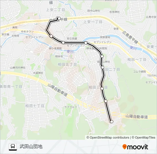 上安駅→日浦口→武田山団地 Bus Line Map