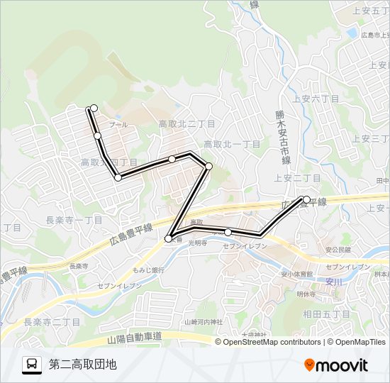 上安駅→旧道→第二高取団地 Bus Line Map