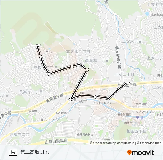 上安駅→旧道→第二高取団地 バスの路線図