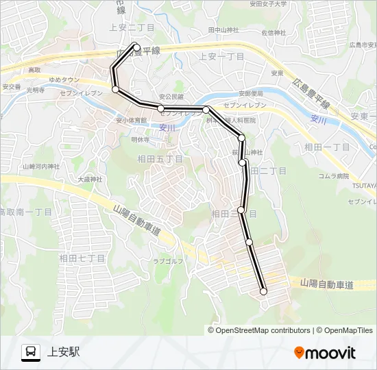 武田山団地→日浦口→上安駅 Bus Line Map