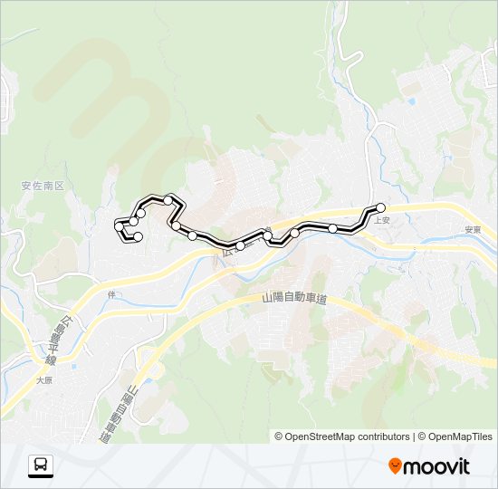 瀬戸内ハイツ→旧道→上安駅 Bus Line Map
