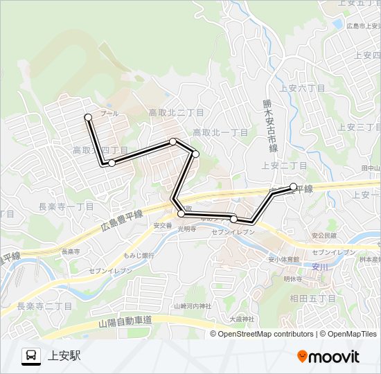 第二高取団地→旧道→上安駅 Bus Line Map