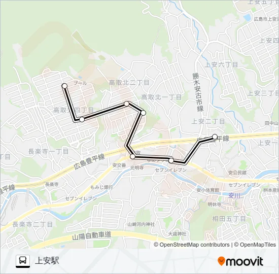 第二高取団地→旧道→上安駅 バスの路線図