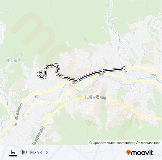 上安駅→長楽寺駅→瀬戸内ハイツ Bus Line Map
