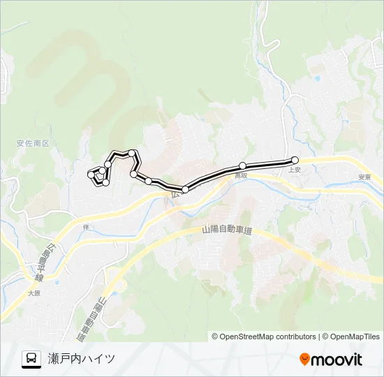 上安駅→長楽寺駅→瀬戸内ハイツ Bus Line Map
