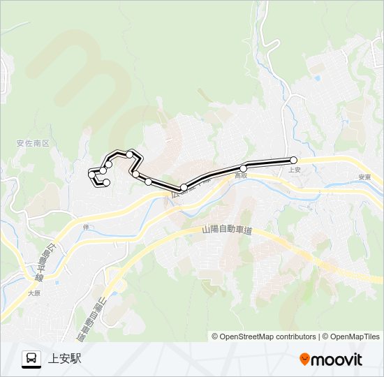 瀬戸内ハイツ→長楽寺駅→上安駅 Bus Line Map