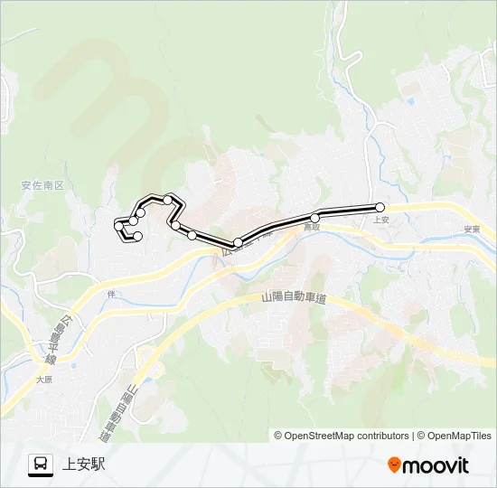瀬戸内ハイツ→長楽寺駅→上安駅 Bus Line Map