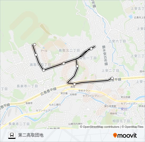 上安駅→向ヶ丘団地→第二高取団地 Bus Line Map