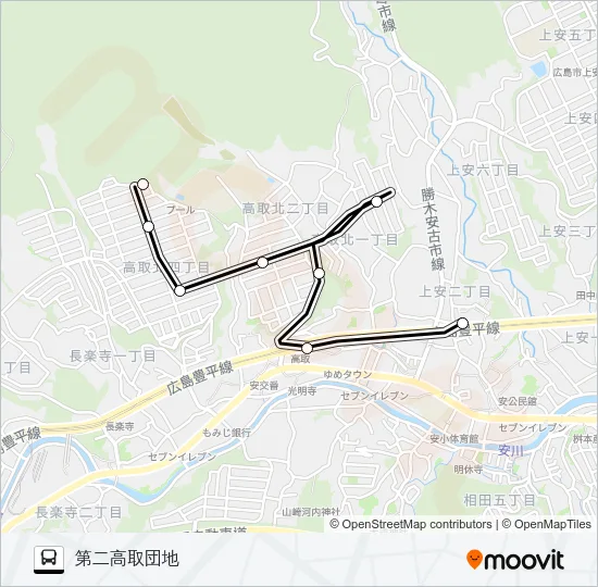 上安駅→向ヶ丘団地→第二高取団地 バスの路線図