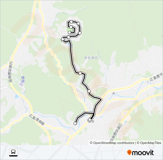 若葉台中央公園南→大原駅→伴学校 Bus Line Map