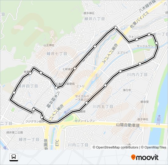 緑井駅→八木梅林→緑井駅（北循環） Bus Line Map