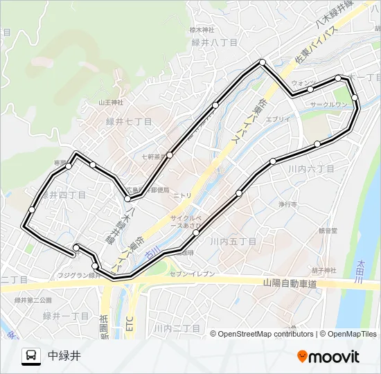 緑井駅→八木梅林→緑井駅（北循環） バスの路線図