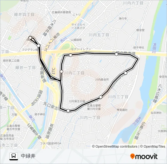 緑井駅→川内５丁目→緑井駅（南循環） Bus Line Map