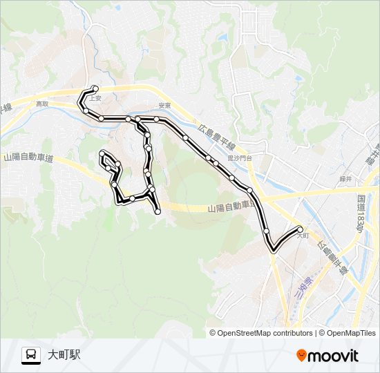 上安駅→あさおか台→武田山団地→大町駅 Bus Line Map