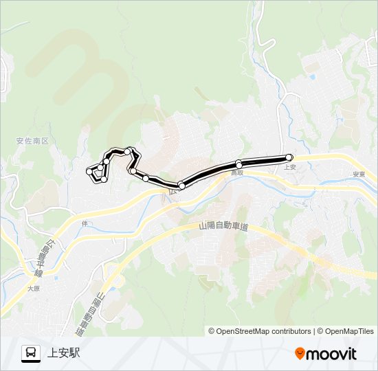 上安駅→新道→瀬戸内団地→新道→上安駅 Bus Line Map