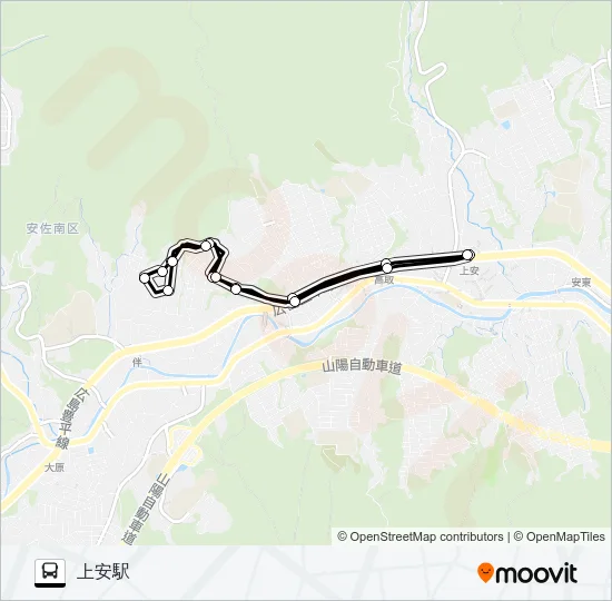 上安駅→新道→瀬戸内団地→新道→上安駅 Bus Line Map