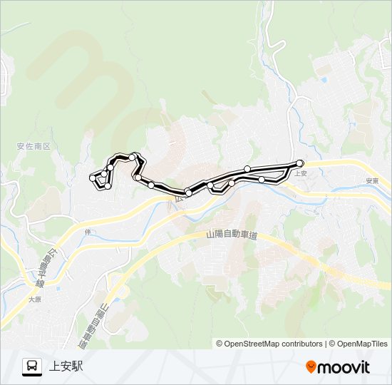 上安駅→新道→瀬戸内団地→旧道→上安駅 Bus Line Map
