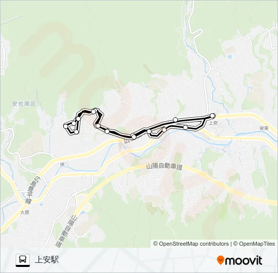 上安駅→新道→瀬戸内団地→旧道→上安駅 Bus Line Map