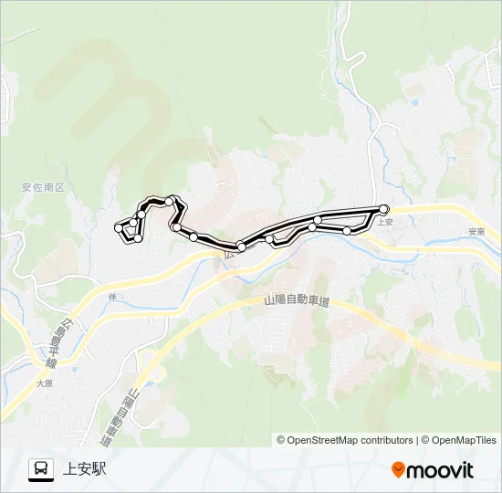 上安駅→旧道→瀬戸内団地→新道→上安駅 Bus Line Map