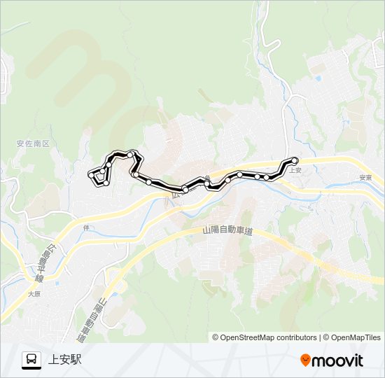 上安駅→旧道→瀬戸内団地→旧道→上安駅 Bus Line Map