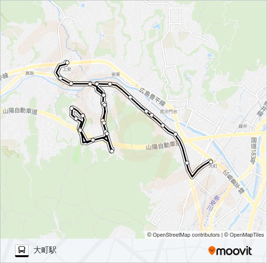 上安駅→武田山団地→あさおか台→大町駅 Bus Line Map