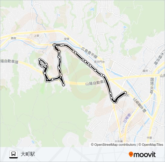 大町駅→あさおか台→武田山団地→大町駅 Bus Line Map