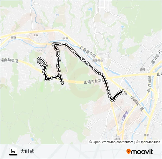 大町駅→あさおか台→武田山団地→大町駅 Bus Line Map