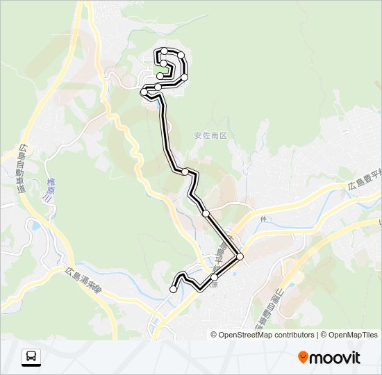 若葉台中央公園南→旧道・大原駅→伴学校 Bus Line Map