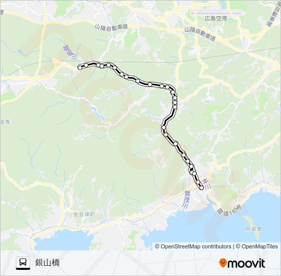 西条～竹原線 バスの路線図