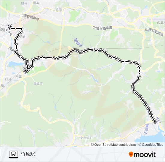 西条～竹原線 バスの路線図