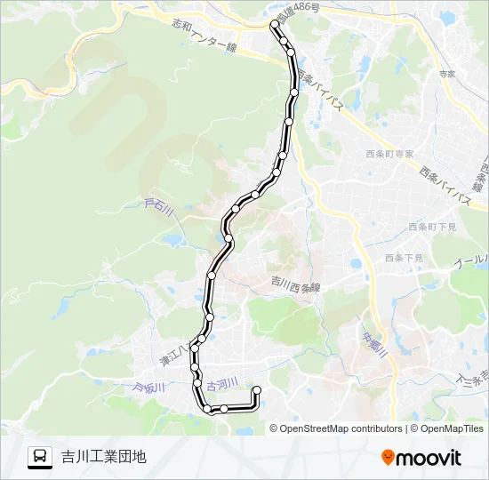 八本松～吉川線 バスの路線図
