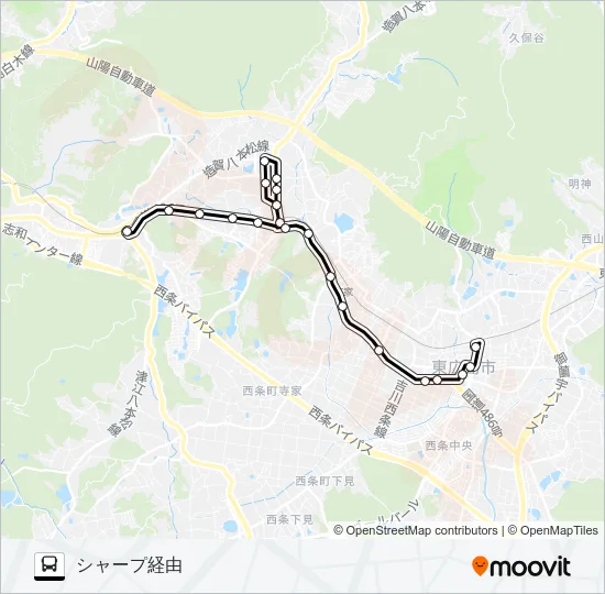 西条～八本松線 バスの路線図
