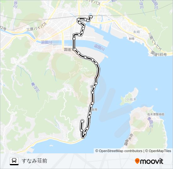 三原～幸崎・竹原線 バスの路線図